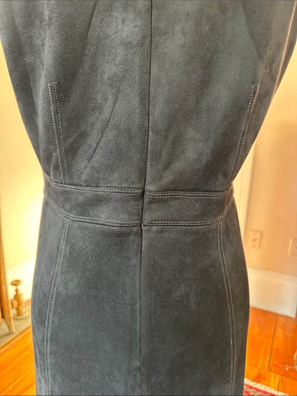 Ann Taylor Black Faux Suede Button-Front A-Line Sleeveless Midi Dress - Picture 10 of 10